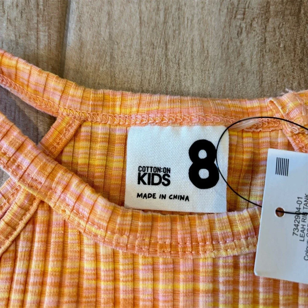 Cotton On Kids Tank Top Girls Size 8 Coral Space Dye Ribbed Racerback